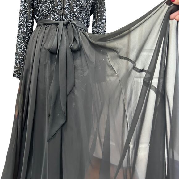 Vintage Beaded Evening Gown Jack Bryan Saks Fifth Ave Black Long Sleeve Dress 14 - Picture 13 of 15